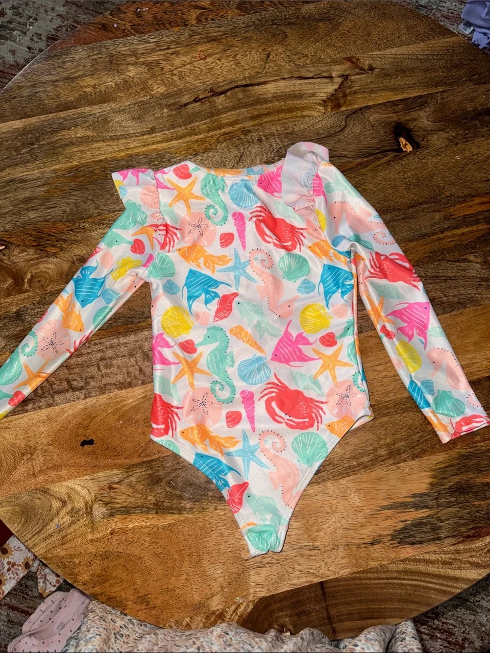 Girls' Colorful Sea Life Ruffle Long Sleeve One-Piece Swimsuit